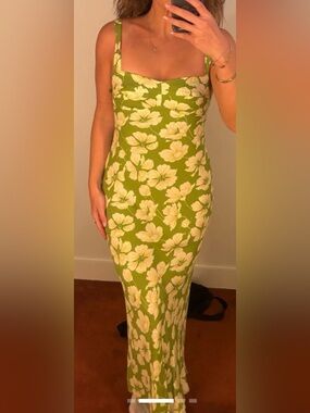 NEW REFORMATION Yale green floral lovebird sleeveless maxi dress sz 10